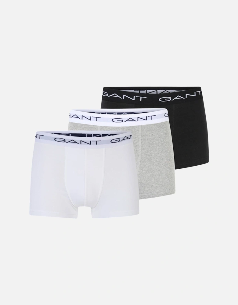 3-Pack Classic Logo Boxer Trunks, Black/White/Grey