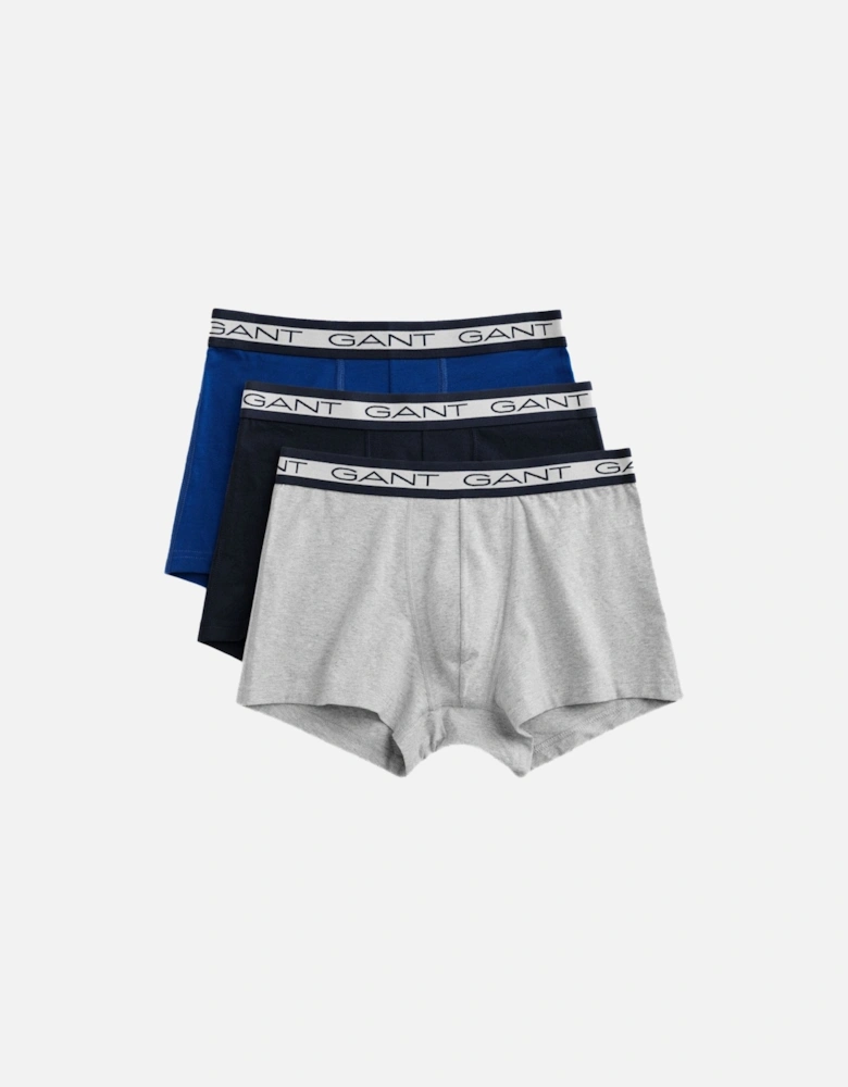 3-Pack Striped Waistband Boxer Trunks, Navy/Grey/Blue