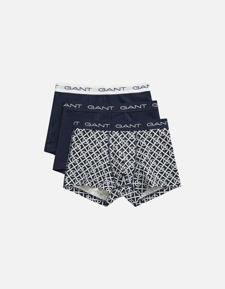 3-Pack G-Patterned Boxer Trunks, Evening Blue