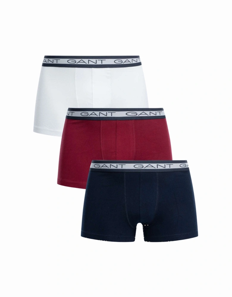 3-Pack Striped Waistband Boxer Trunks, Navy/White/Burgundy