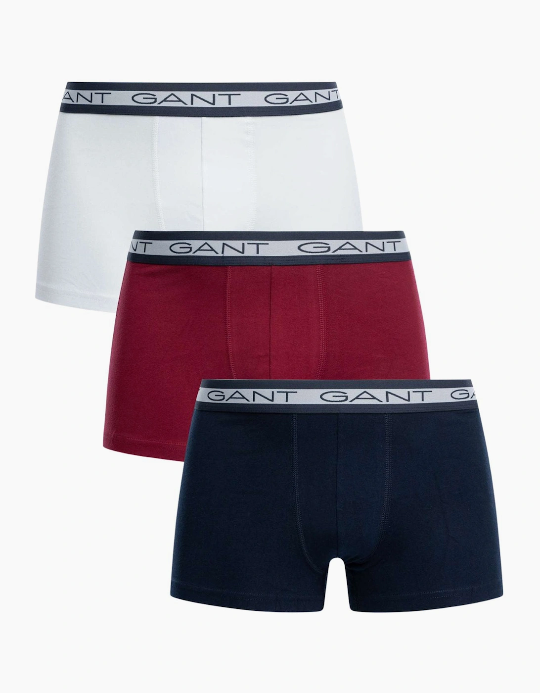 Gant Men's Navy 3-Pack Striped Waistband Boxer Trunks, /White/Burgundy  35/34/32 L