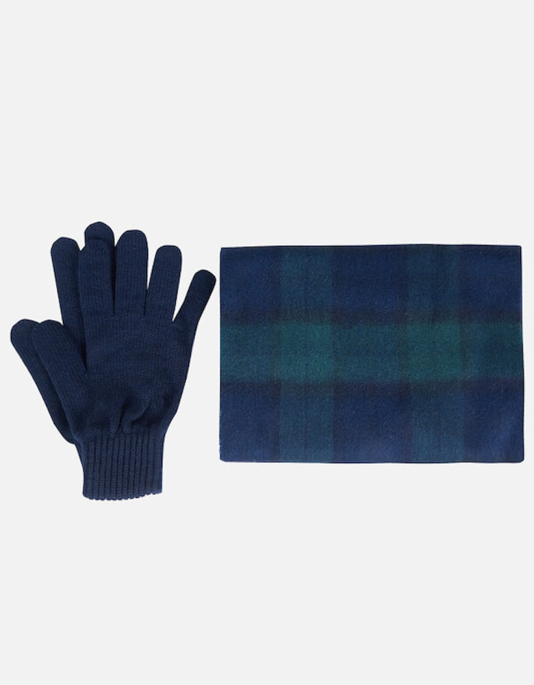 Men's Tartan Scarf and Gloves Gift Set - Navy Check