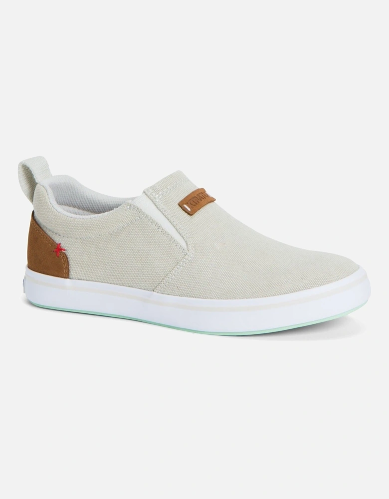 model Sharkbyte Canvas Deck Shoe Female in Cream