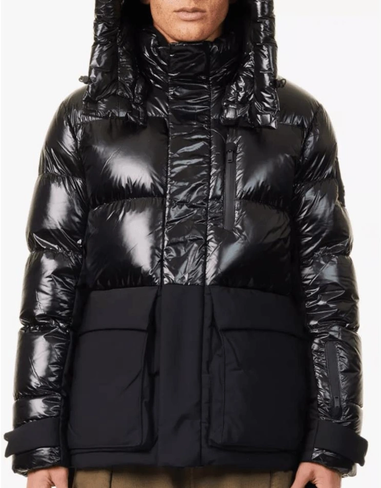 Adams Peak Shiny Hooded Black Puffer Jacket