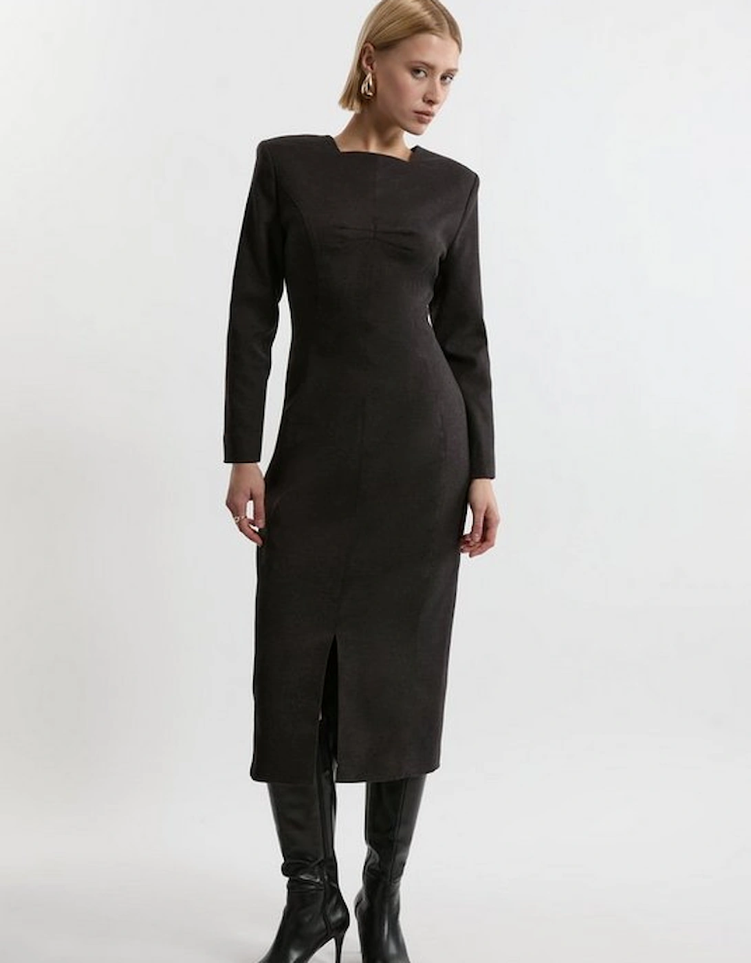 Flannel Fitted Tailored Midi Dress, 5 of 4