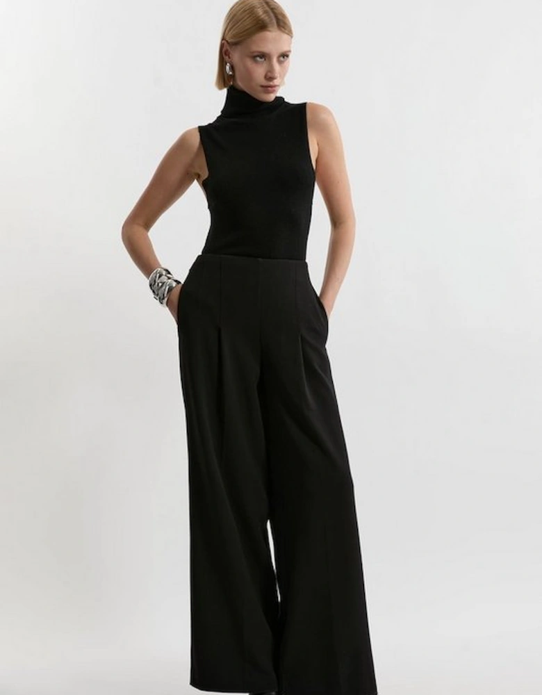 Compact Stretch Essential Wide Leg Tailored Trouser