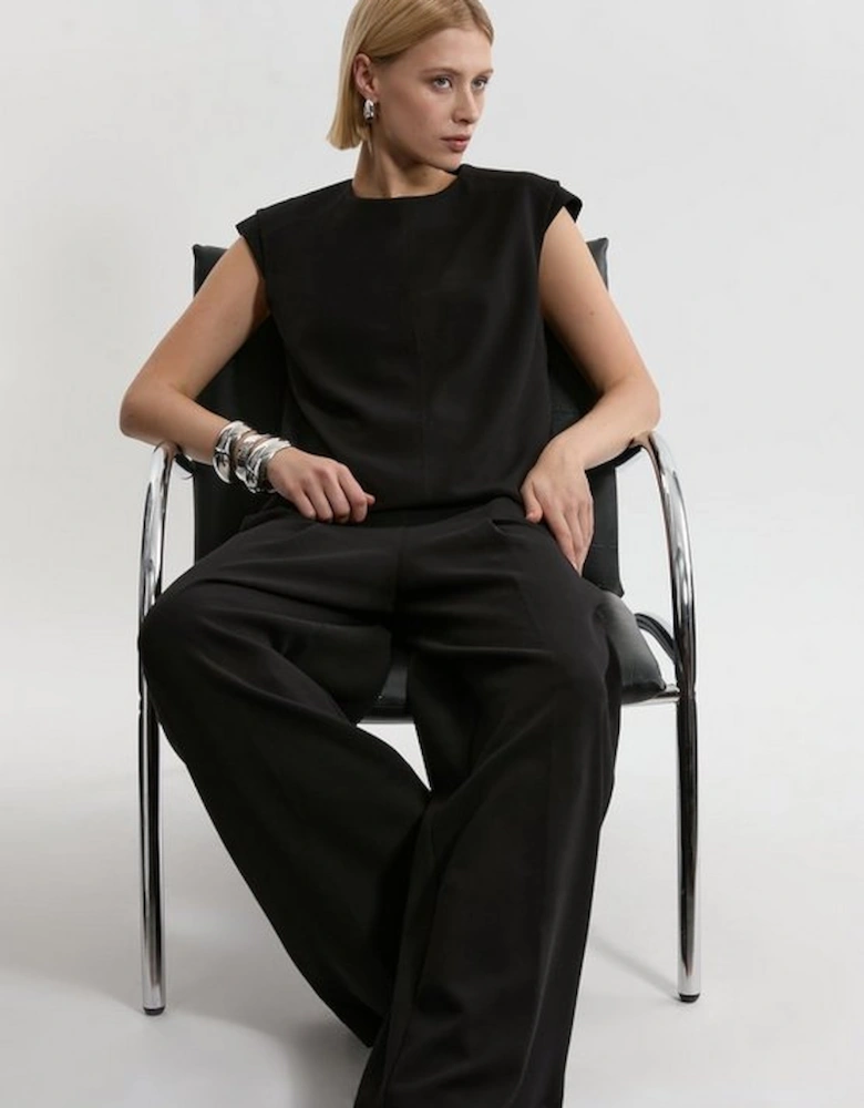 Compact Stretch Essential Wide Leg Tailored Trouser