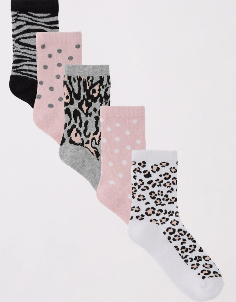 5pk Printed Ankle Socks - Multi