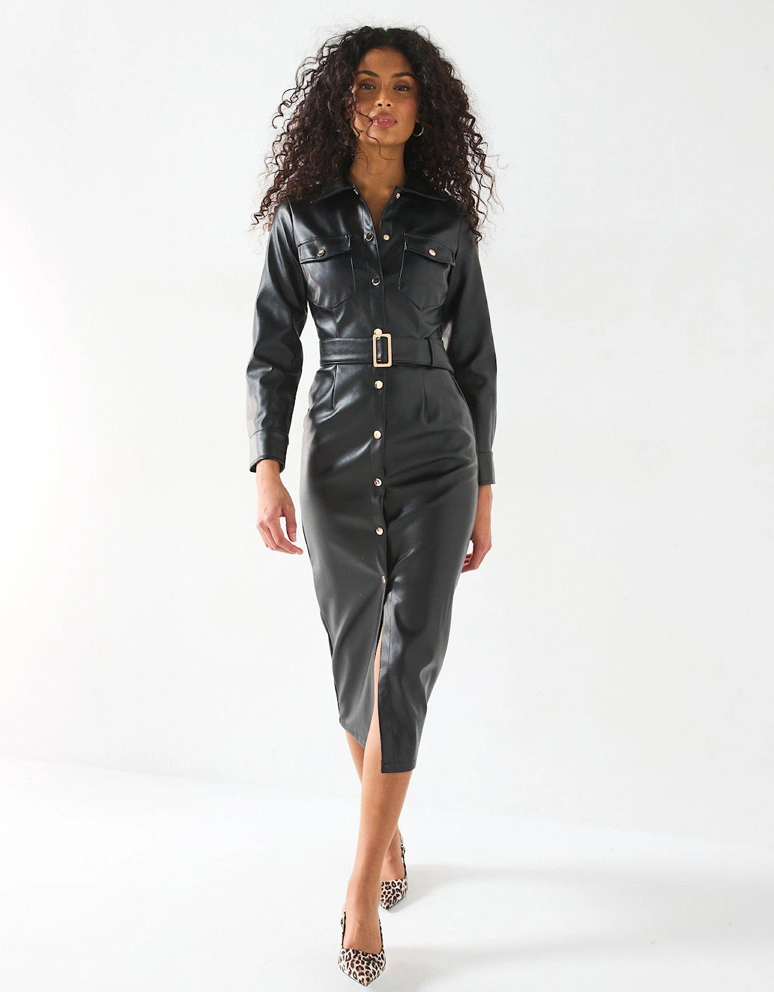 Pu Midi Shirt Dress - Black, 7 of 6