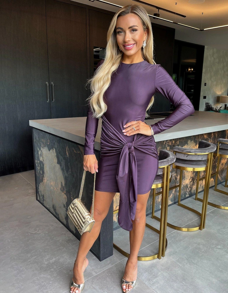 Slinky Long Sleeve Bodycon Mini Dress - Plum - Purple