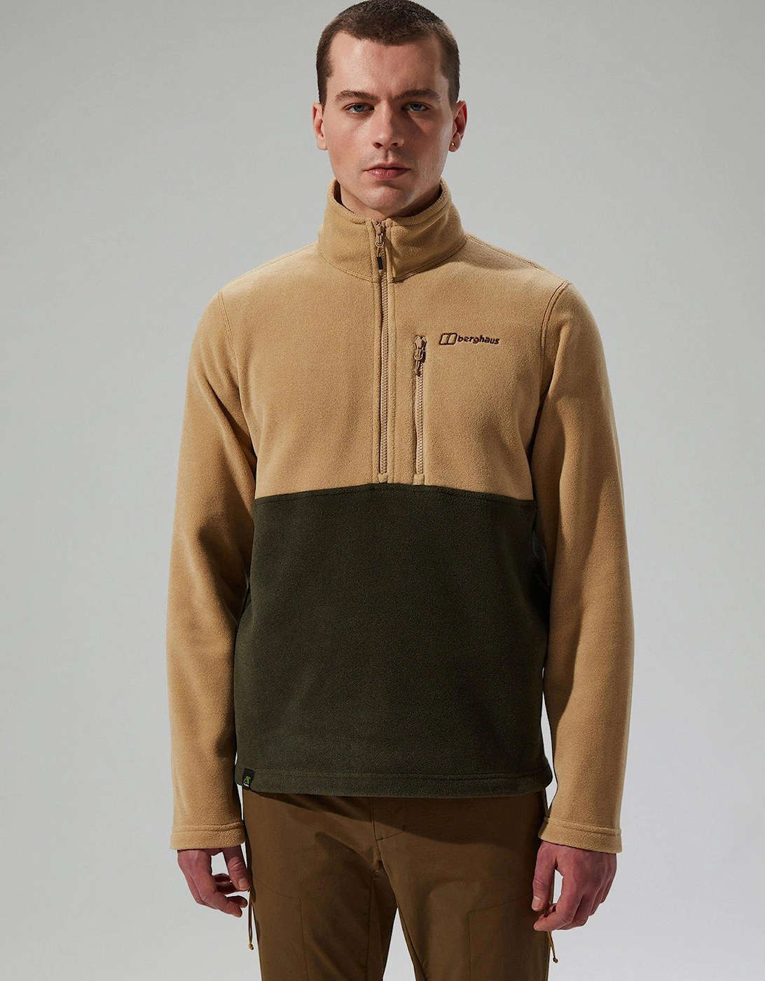 Mens Prism Colour Block Half Zip Fleece - Beige, 7 of 6