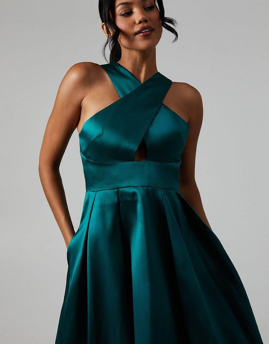 Cross Neck Twill Bridesmaids Dress