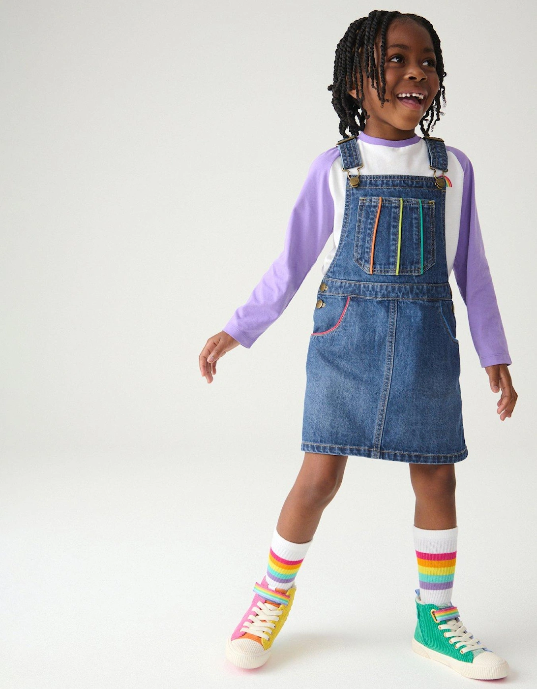 Denim Rainbow Pinafore Dress