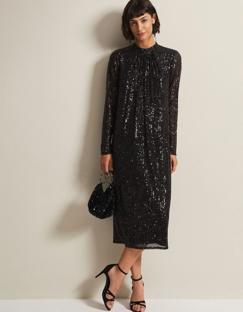 Cindy Black Sequin Midi Dress