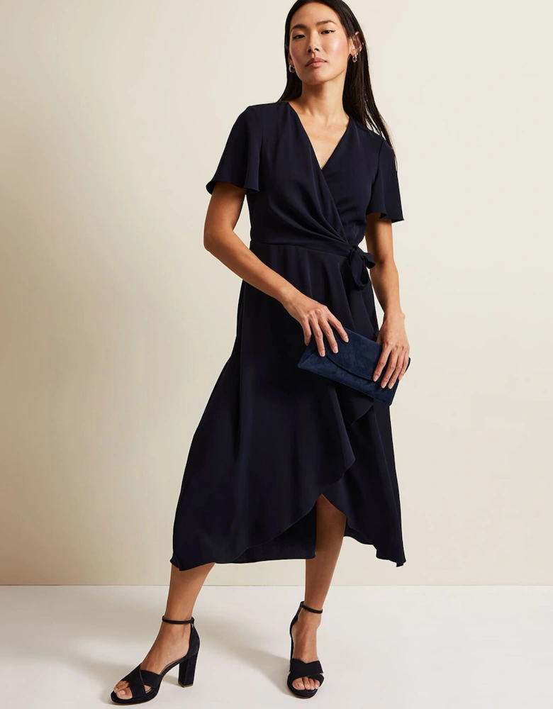 Julissa Navy Frill Wrap Dress