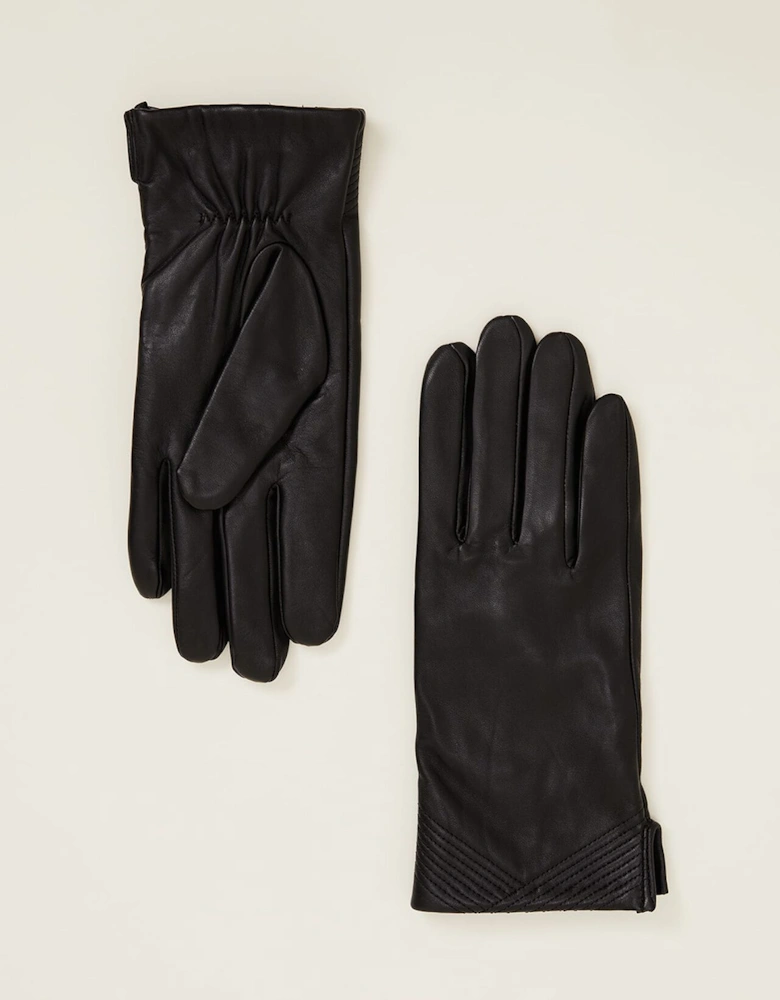 Pleat Detail Leather Gloves