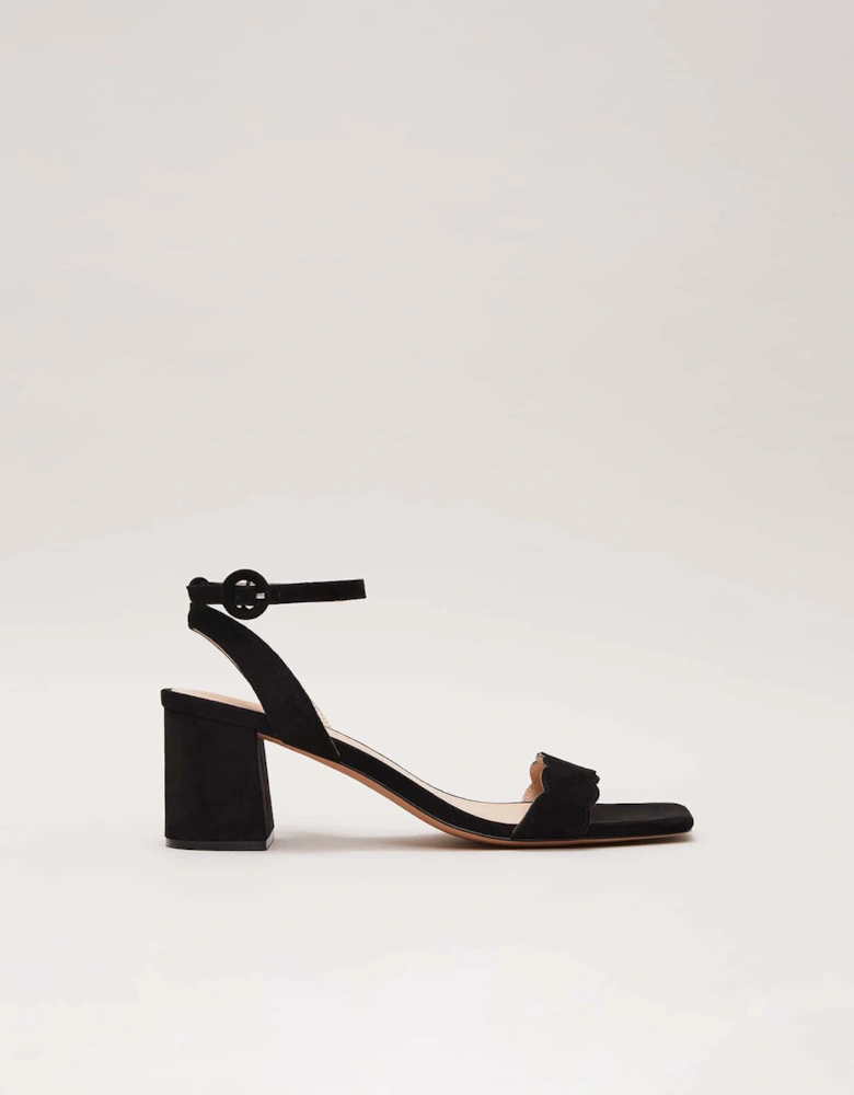 Suede Scallop Block Heel