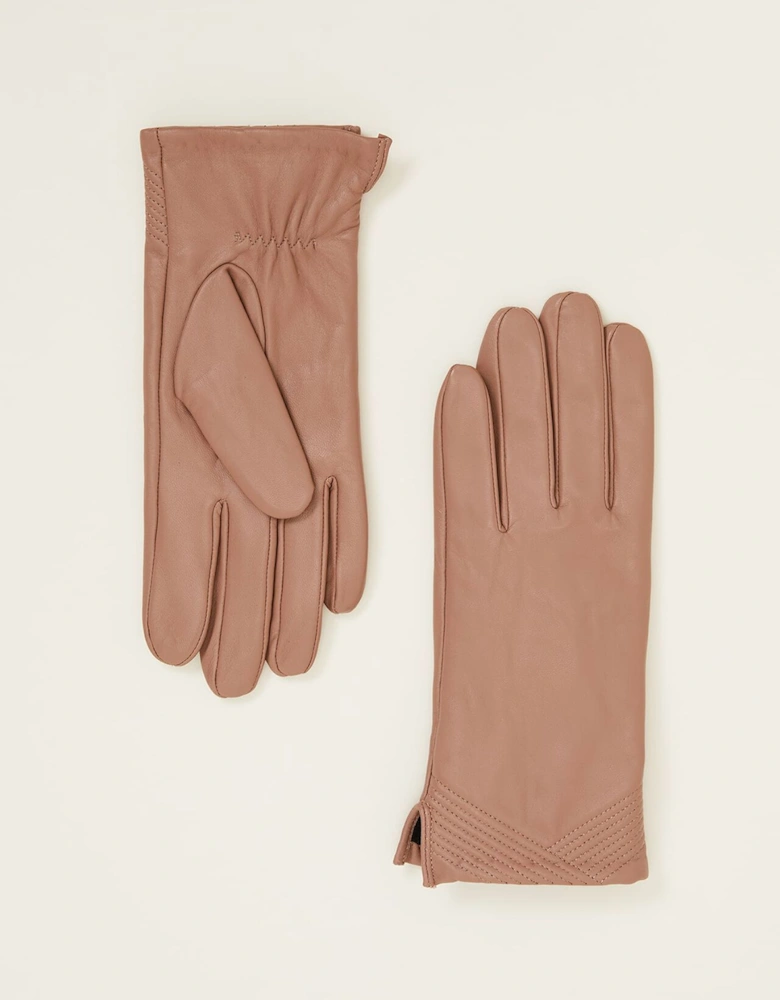 Pleat Detail Leather Gloves