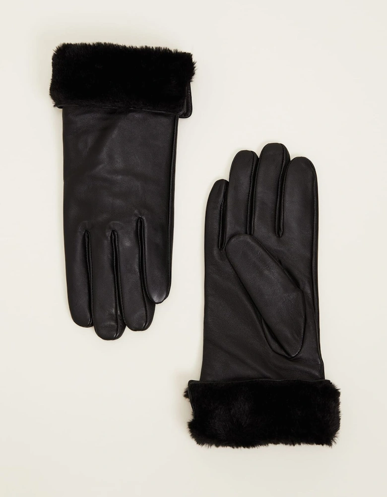 Faux Fur Trimmed Leather Gloves