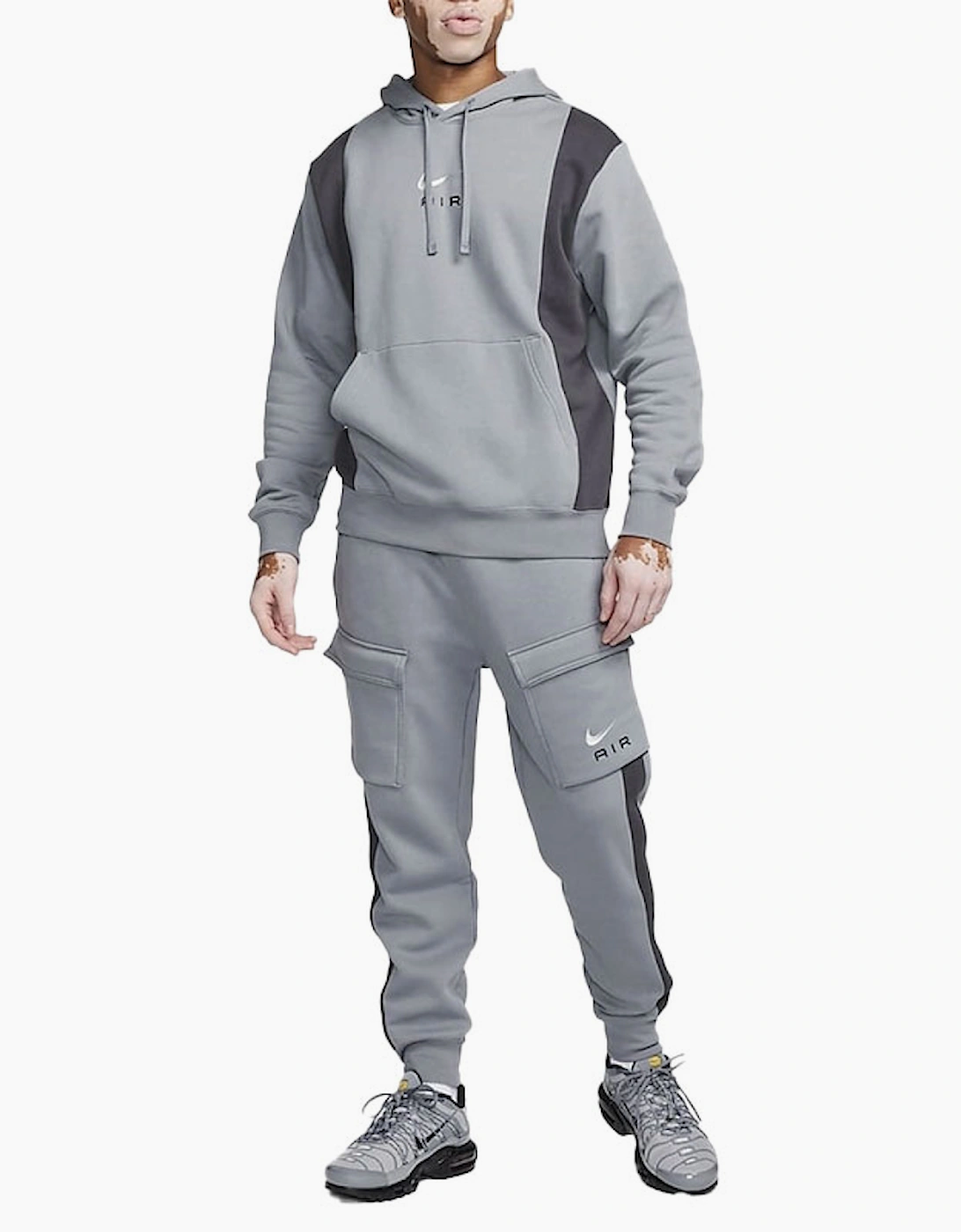 Nike Men's Grey Air Fv0167 Tracksuit Fleece Jogging Bottoms Drawcord Pullover Hoodie - Size: 38/Regular