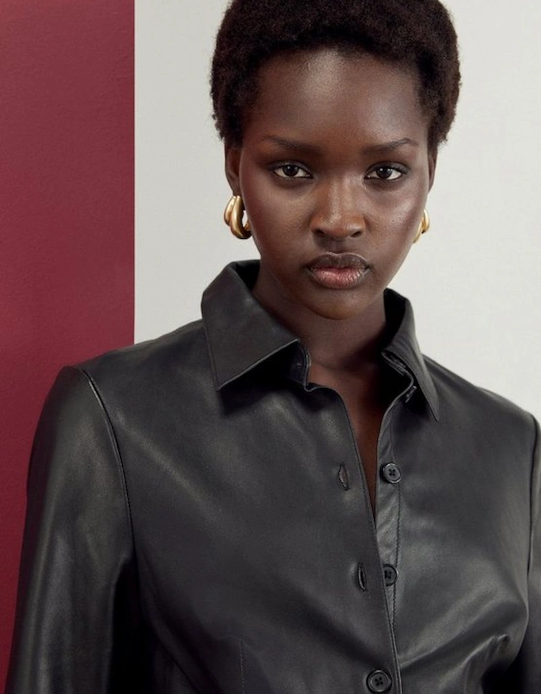 Leather Button Through Tailored Shirt