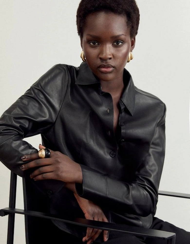 Leather Button Through Tailored Shirt