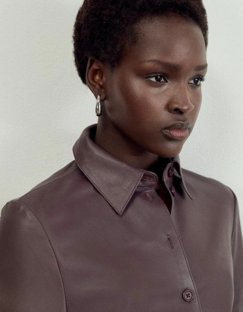 Leather Button Through Tailored Shirt