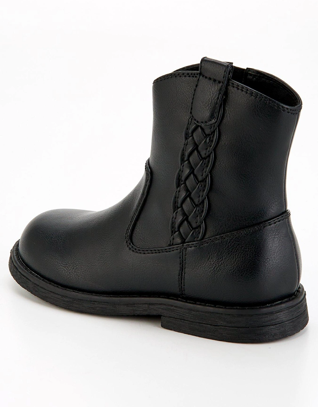 Girls Plait Trim Ankle Boot - Black