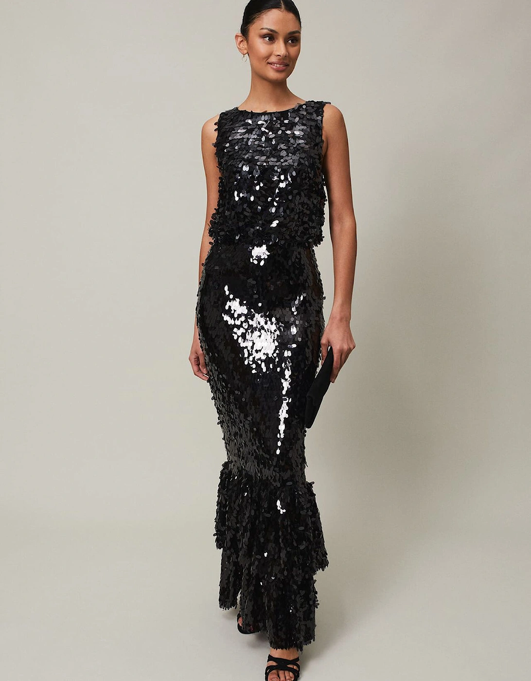 Elena Black Sequin Tiered Maxi Dress, 2 of 1