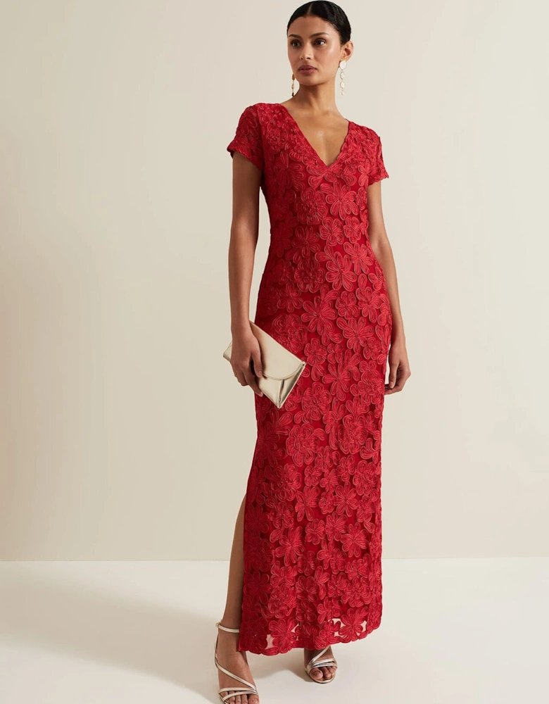 Janice Red Tapework Maxi Dress