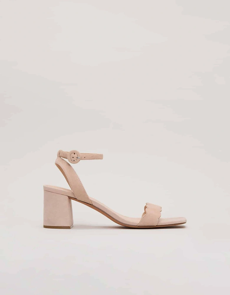 Suede Scallop Block Heel