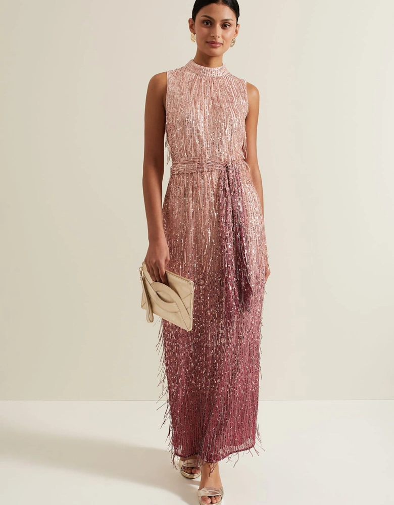 Becka Fringe Sequin Maxi Dress