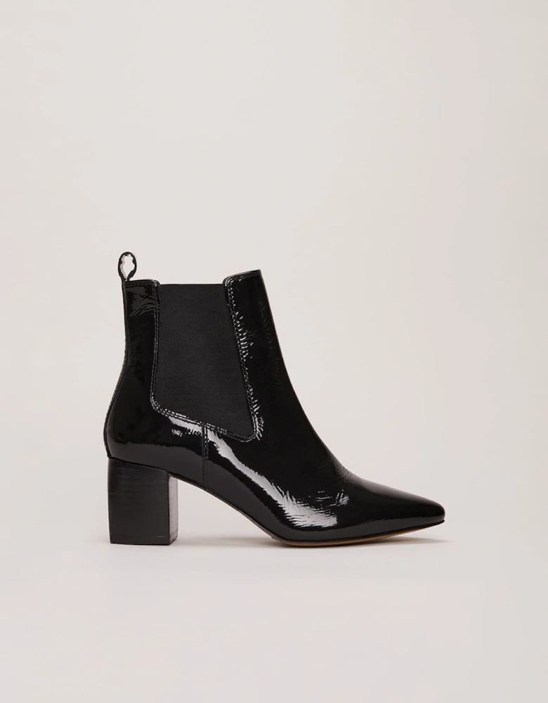 Black Leather Patent Ankle Boots