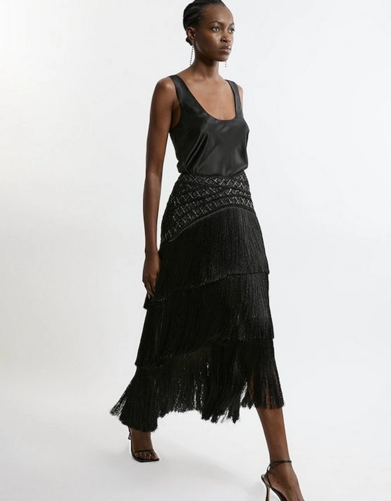 Fringe And Beaded Woven Skirt