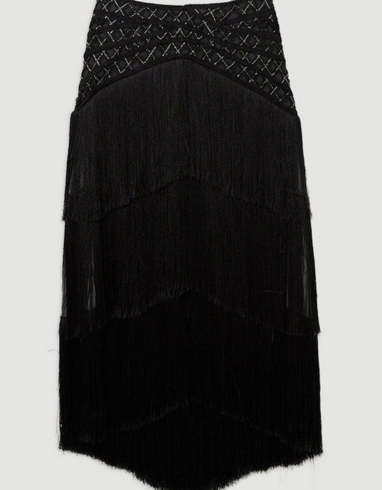 Fringe And Beaded Woven Skirt