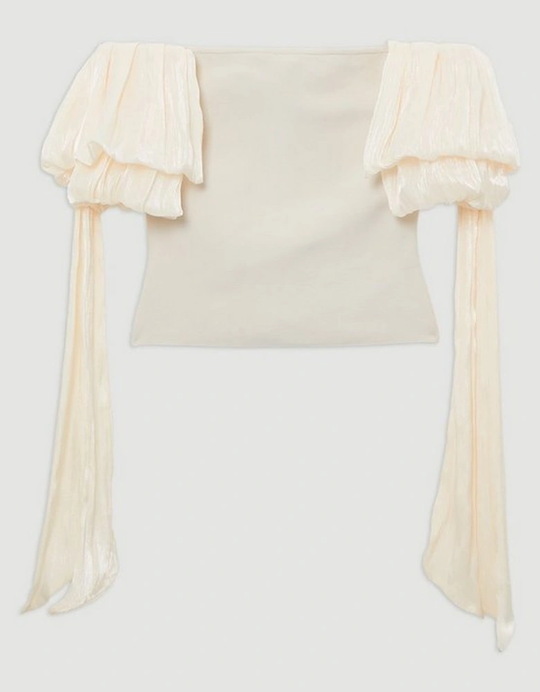 Bandage Figure Form Knit Tassel Sleeve Detail Top