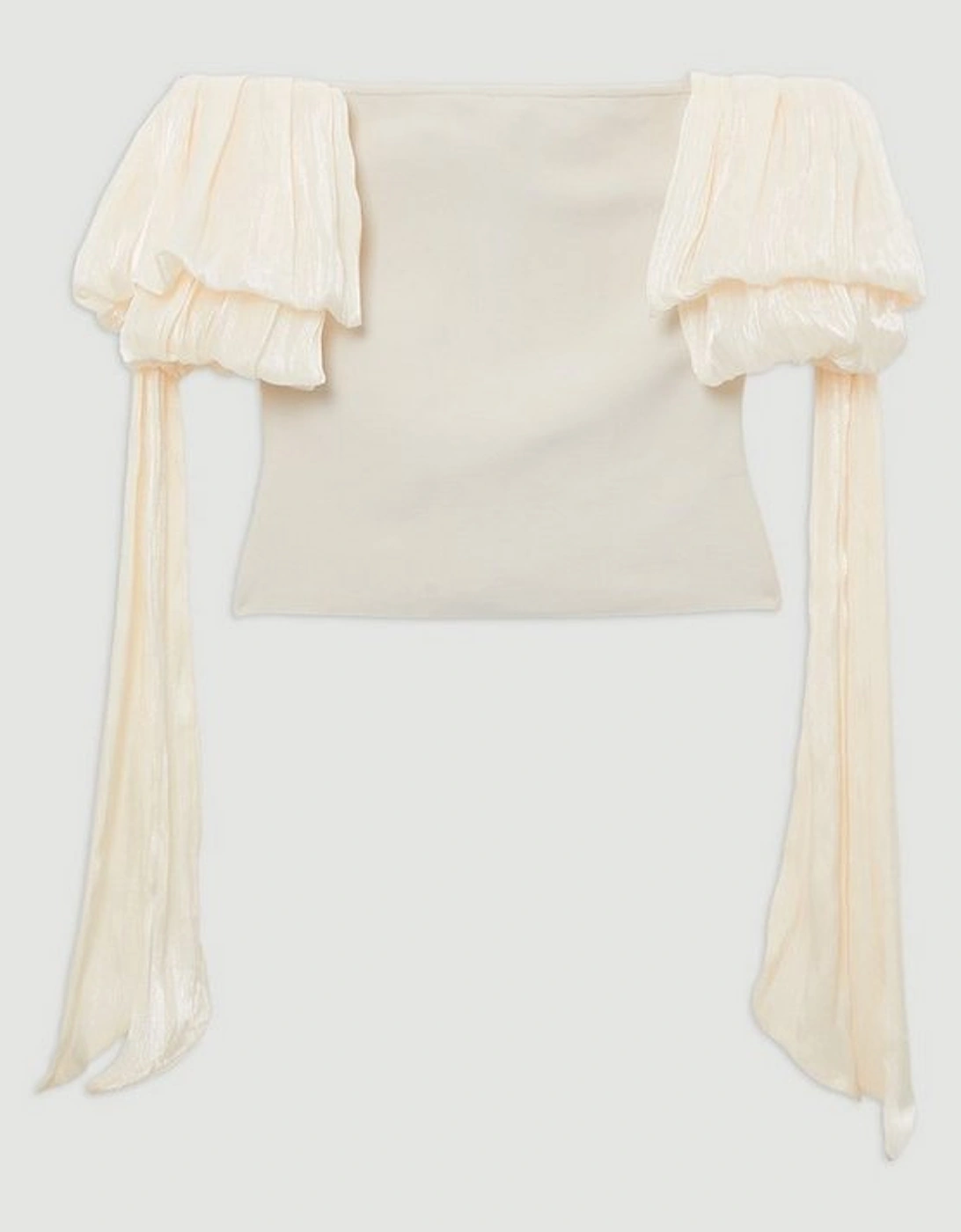 Bandage Figure Form Knit Tassel Sleeve Detail Top