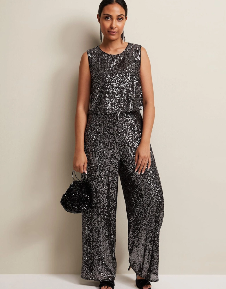 Petite Aubrey Sequin Wide Leg Jumpsuit