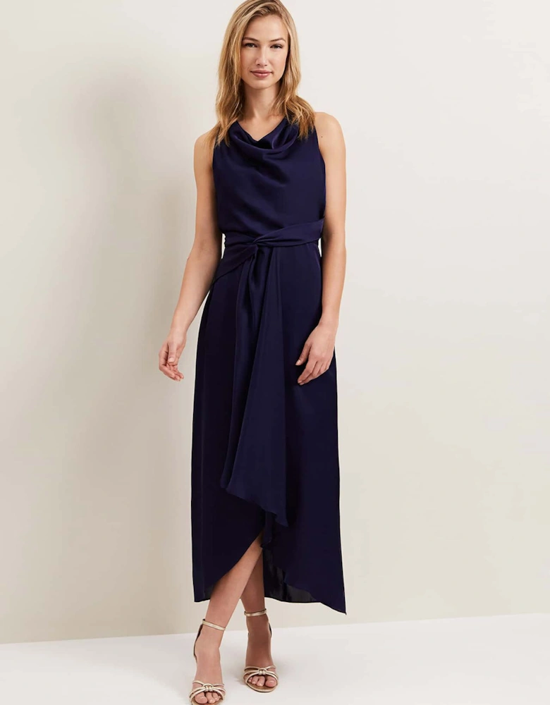 Daliah High Neck Satin Midi Dress