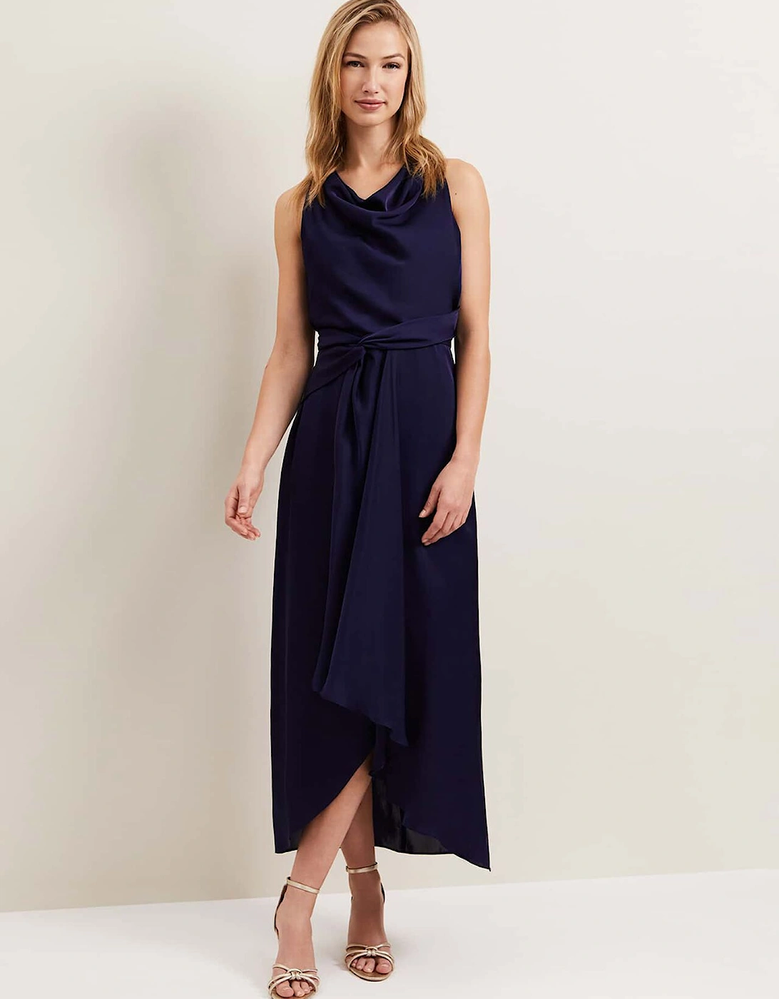 Daliah High Neck Satin Midi Dress, 2 of 1