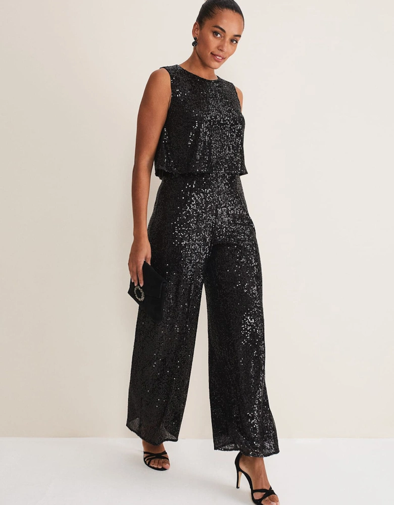 Aubrey Black Sequin Wide Leg Jumpsuit