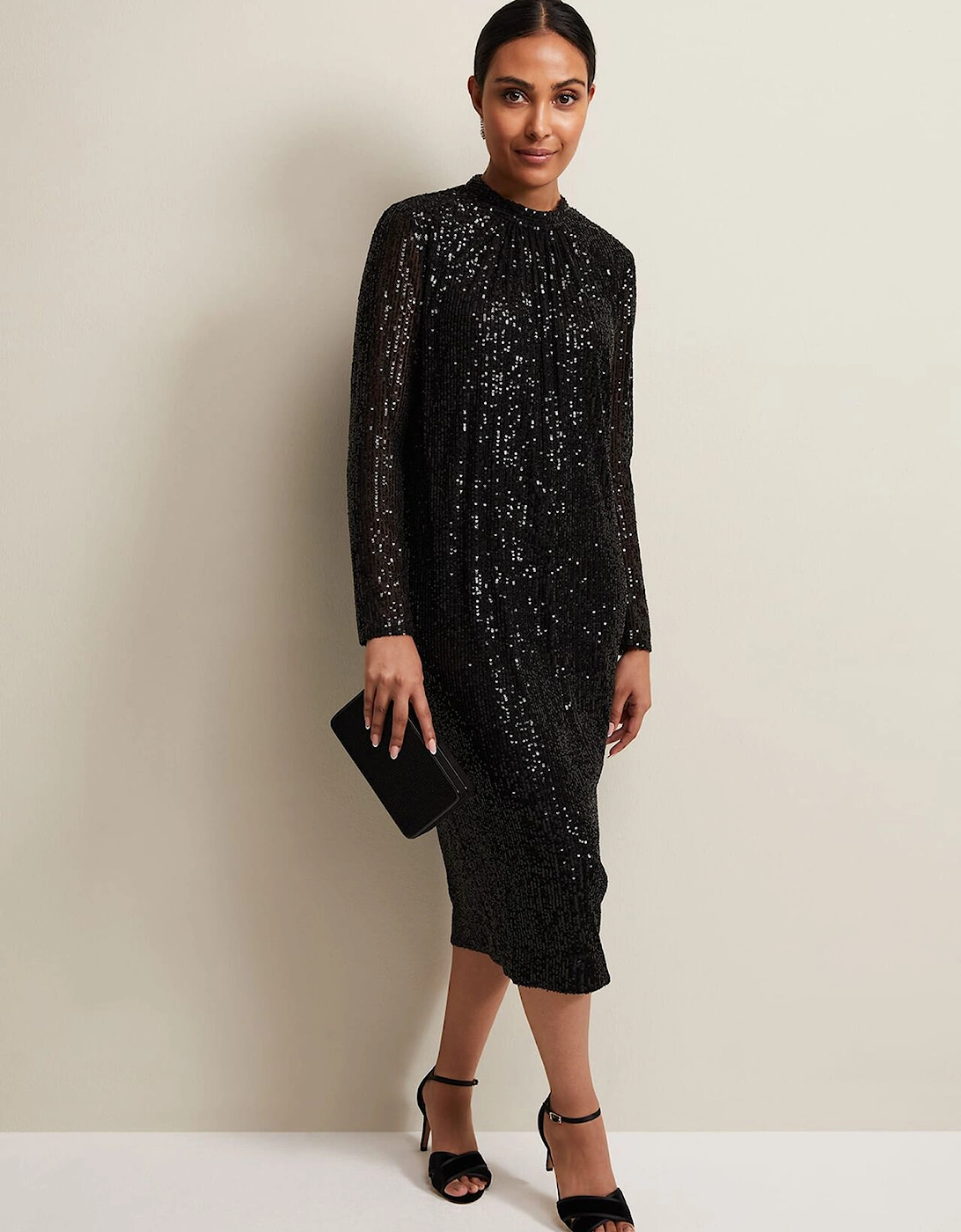 Petite Cindy Black Sequin Midi Dress, 7 of 6