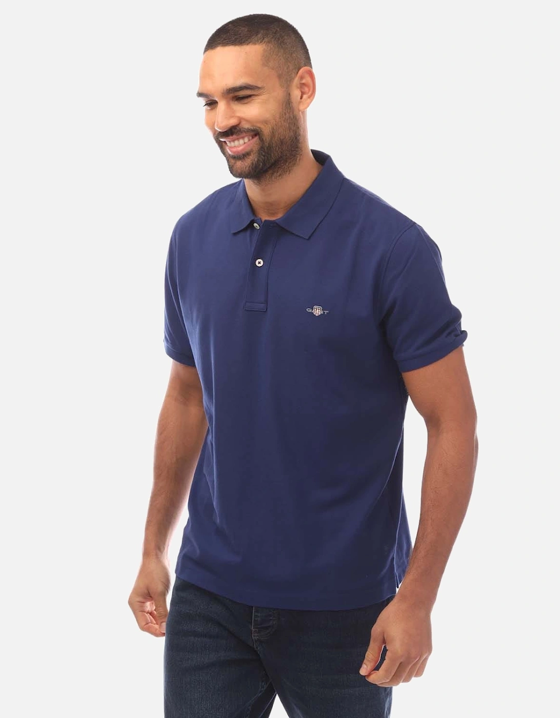 Gant Men's Navy Shield Logo Pique Polo Shirt - : 42/Regular Xl