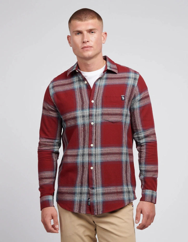 USA Polo Assn Men's Ombre Check Cotton Shirt Tibetan Red