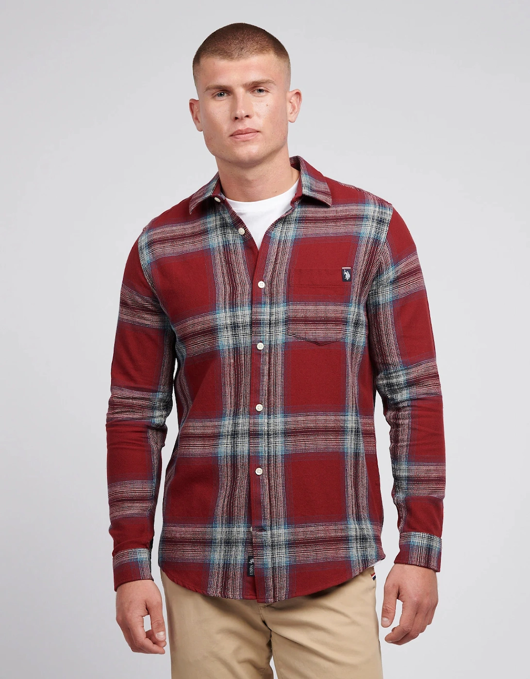 USA Polo Assn Men's Ombre Check Cotton Shirt Tibetan Red, 9 of 8