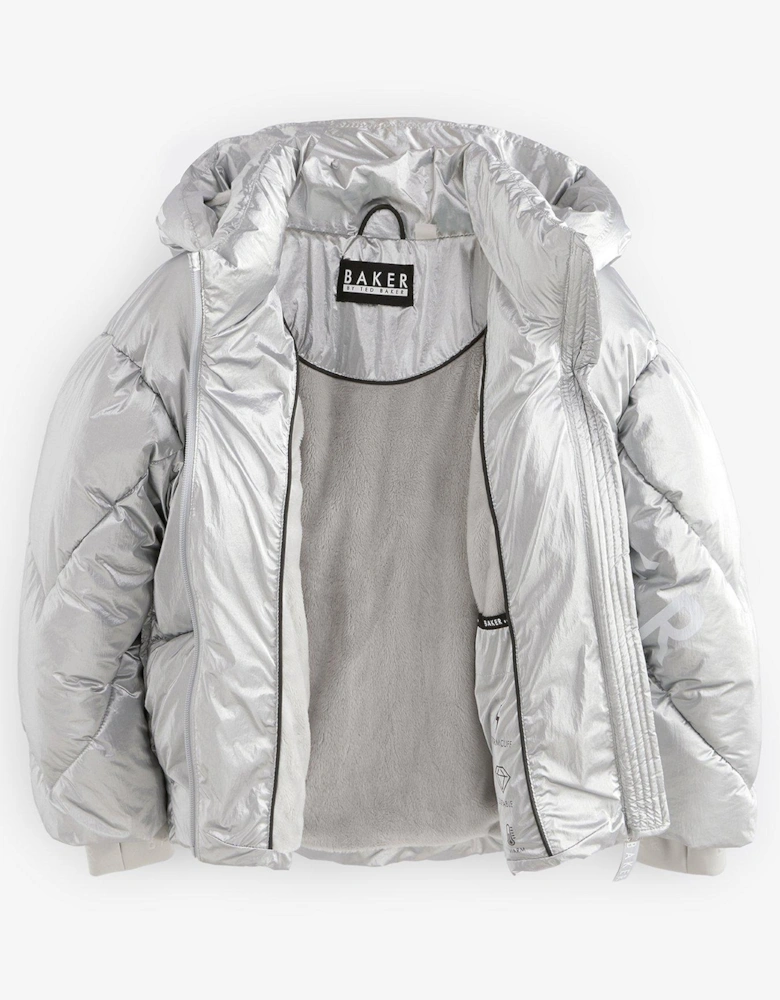 Older Girls Short Padded Coat - Silver