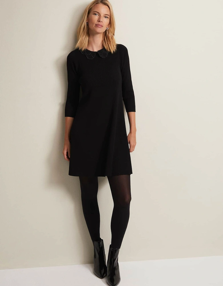 Evelyn Black Ribbed Mini Dress