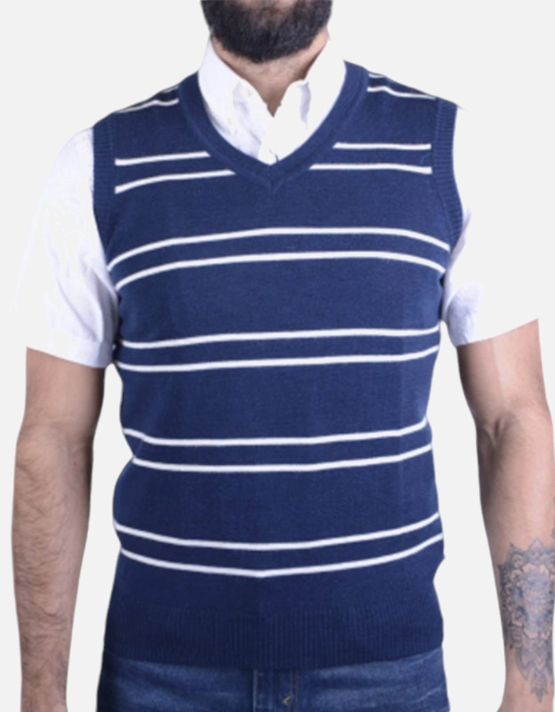 LEVIS Mens Sleeveless Jumper Knitted Blue Vest V Neck Pullover Golf Wool Sweater