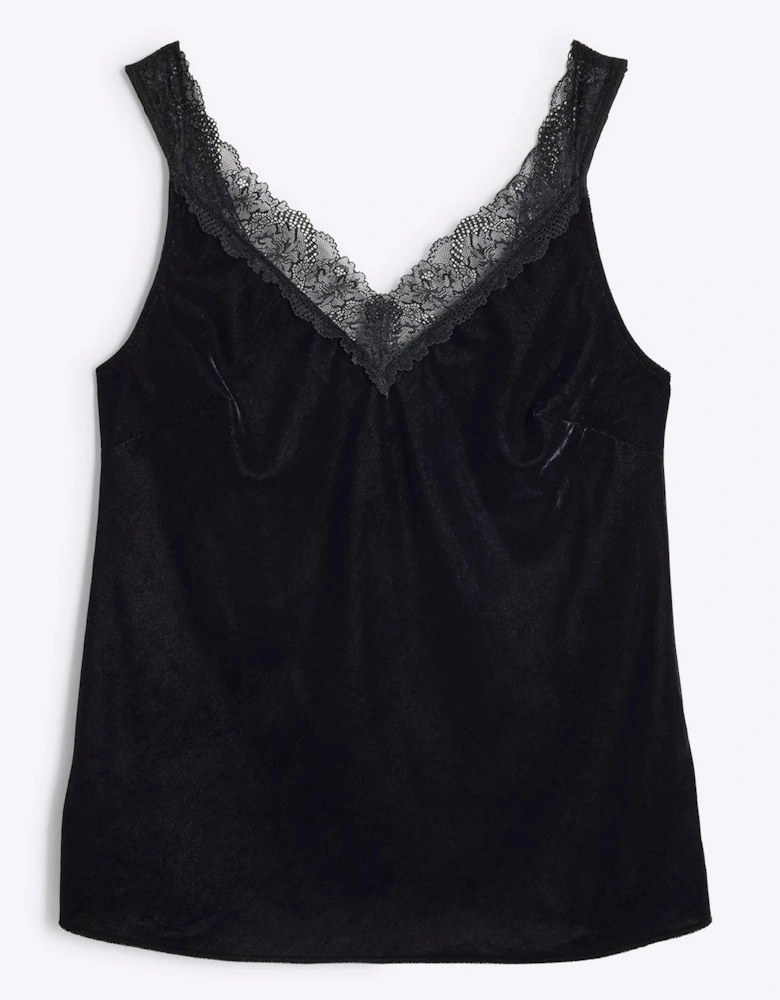 Velvet Lace Cami Top - Black