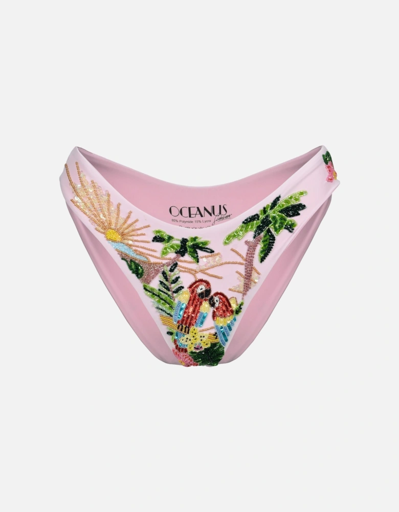 Charli Embellished Premium Tropical Bikini Bottom Pink